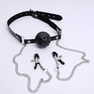 Ball Gag and Nipple Clamps Black Ball Gag and Nipple Clamps Black