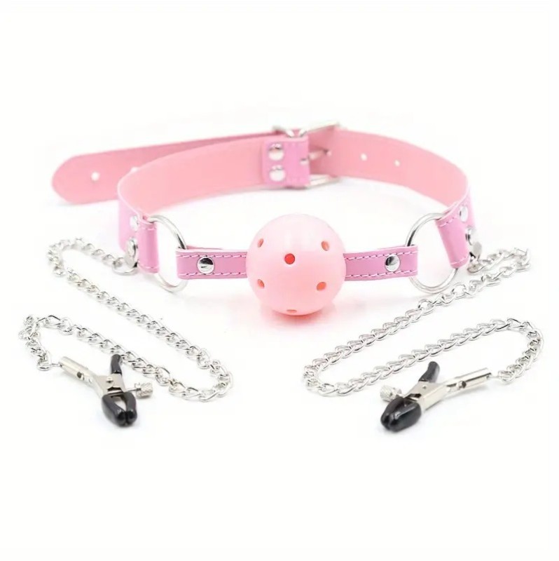 Ball Gag and Nipple Clamps Pink