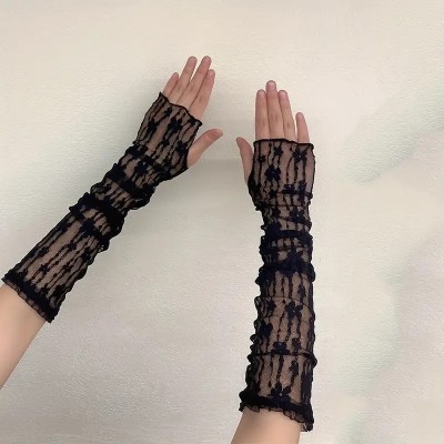 Floral Lace Gloves Black Floral Lace Gloves Black