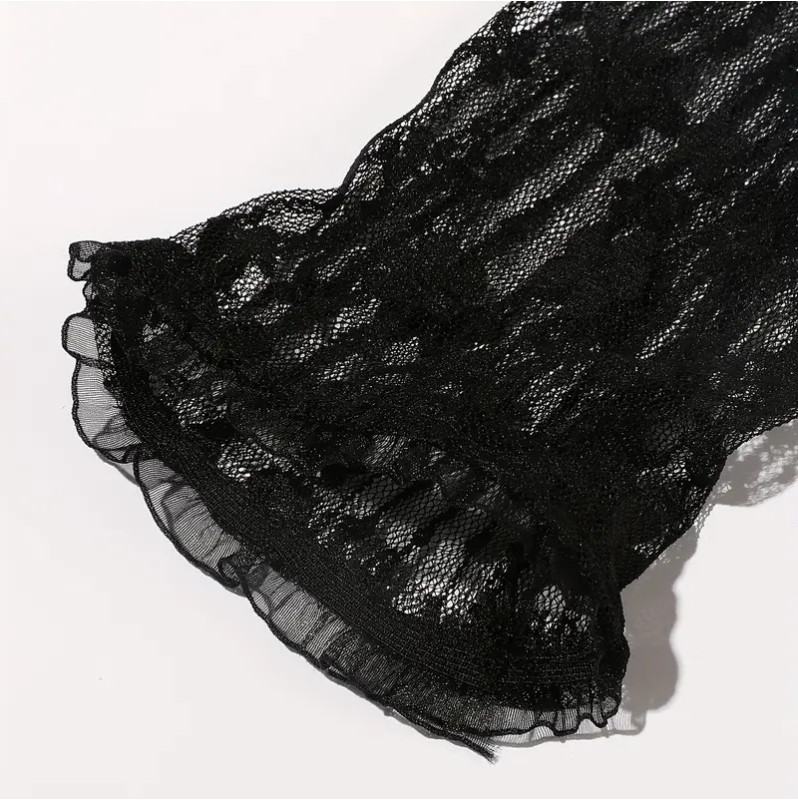 Floral Lace Gloves Black