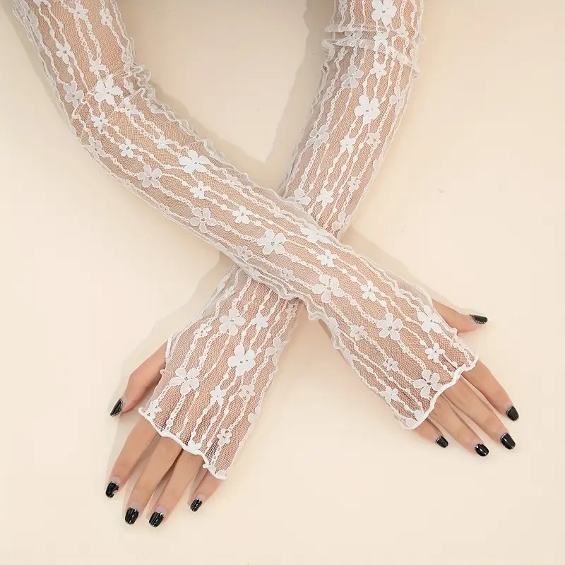 Floral Lace Gloves White