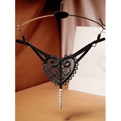 G-string with Pearl Chain Heart Black G-string with Pearl Chain Heart Black