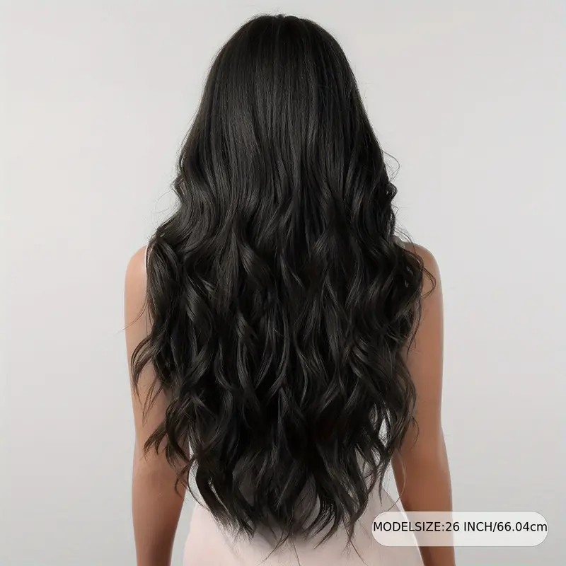 Long Wavy Wig with Bangs Black