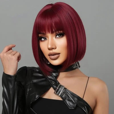 Straight Bob with Bangs Wig Red Straight Bob with Bangs Wig Red