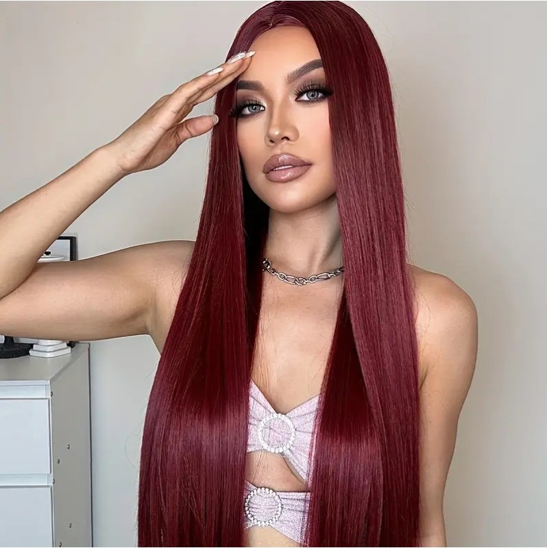 Long Straight Wig Red