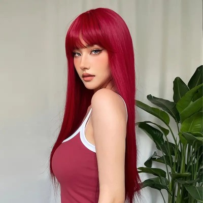Long Wig with Bangs Red  Long Wig with Bangs Red