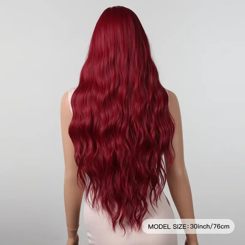 Long Wig with Bangs Beachy Waves Red 