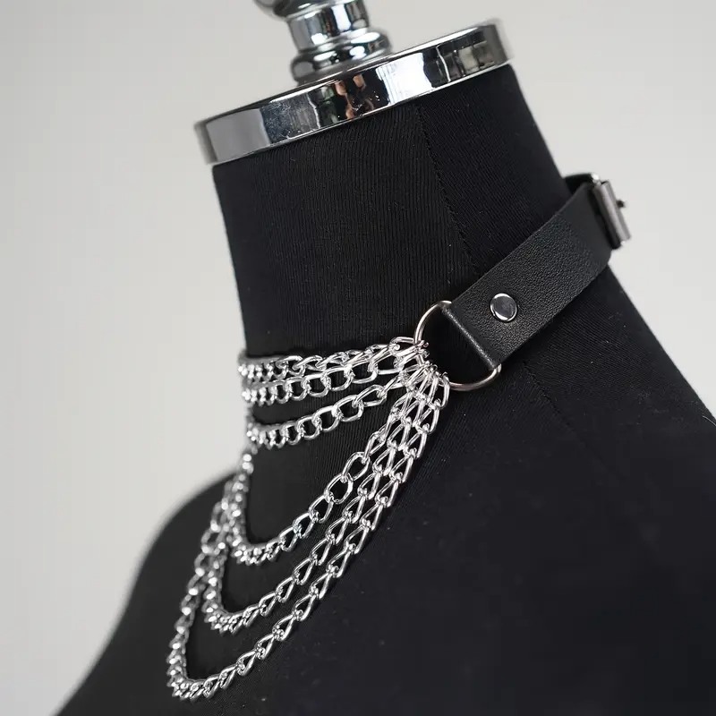 Layered Chain Collar Love Market Black