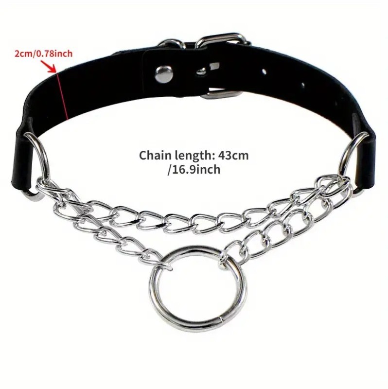 Collar with Double Chain and Hoop Black