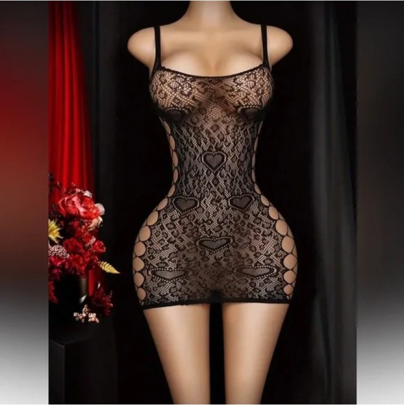 Hearty Lace Cutout Dress Black Hearty Lace Cutout Dress Black