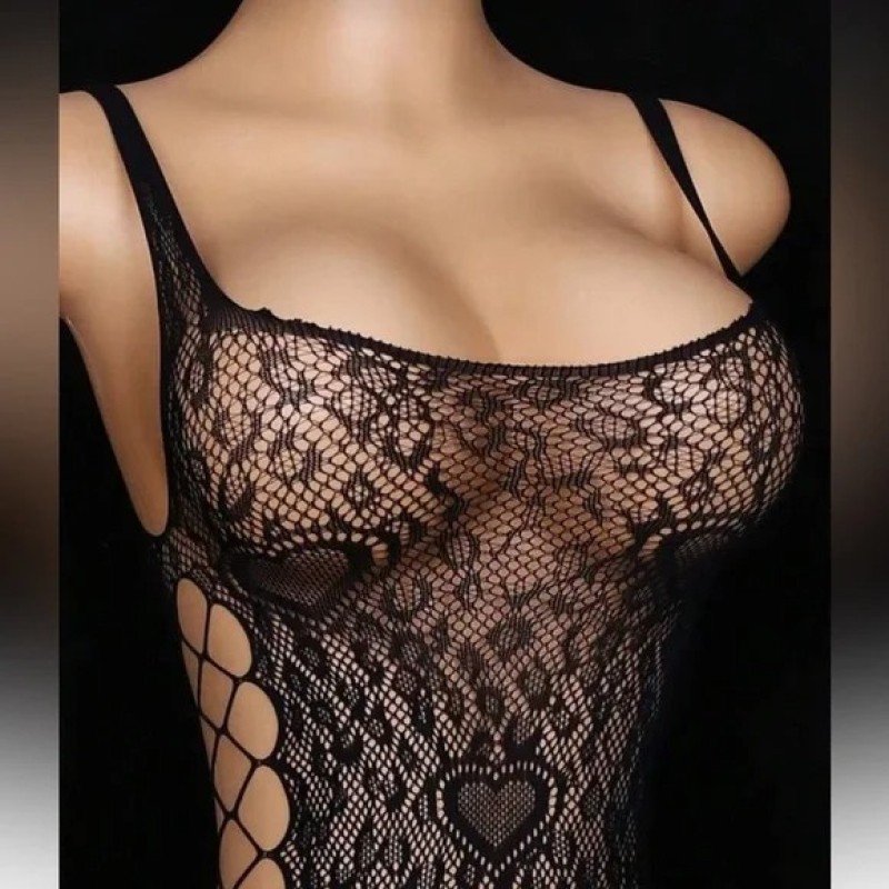 Hearty Lace Cutout Dress Black