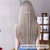Long Straight Wig with Bangs Grey 