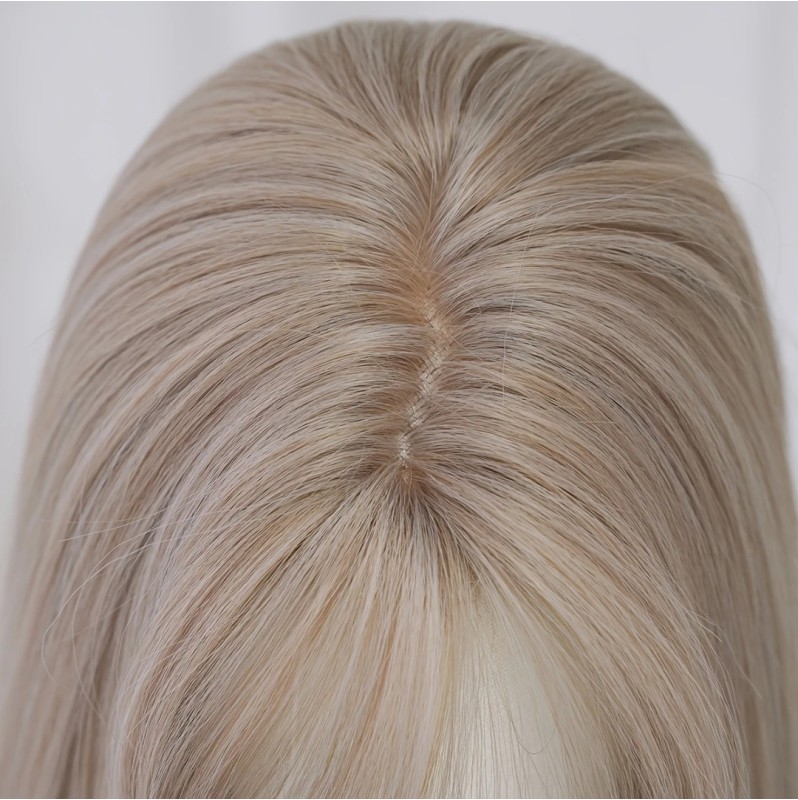 Long Straight Wig with Bangs Grey 