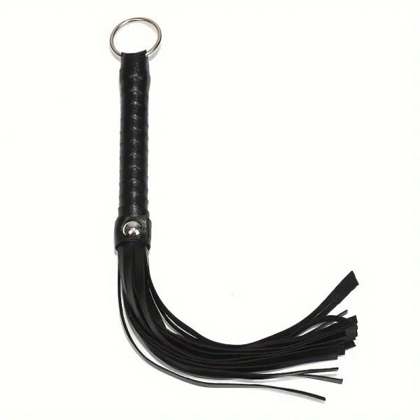 PU Leather Flogger with Hoop Love Market Black