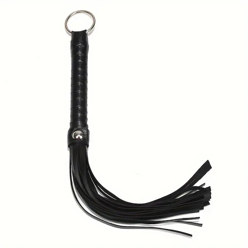 PU Leather Flogger with Hoop Love Market Black