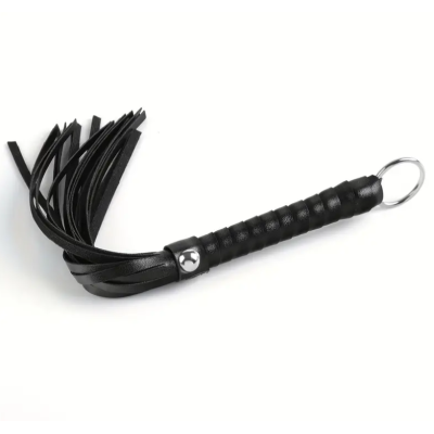 PU Leather Flogger with Hoop Love Market Black PU Leather Flogger with Hoop Love Market Black