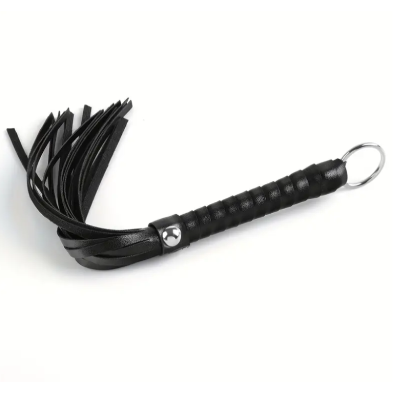 PU Leather Flogger with Hoop Love Market Black