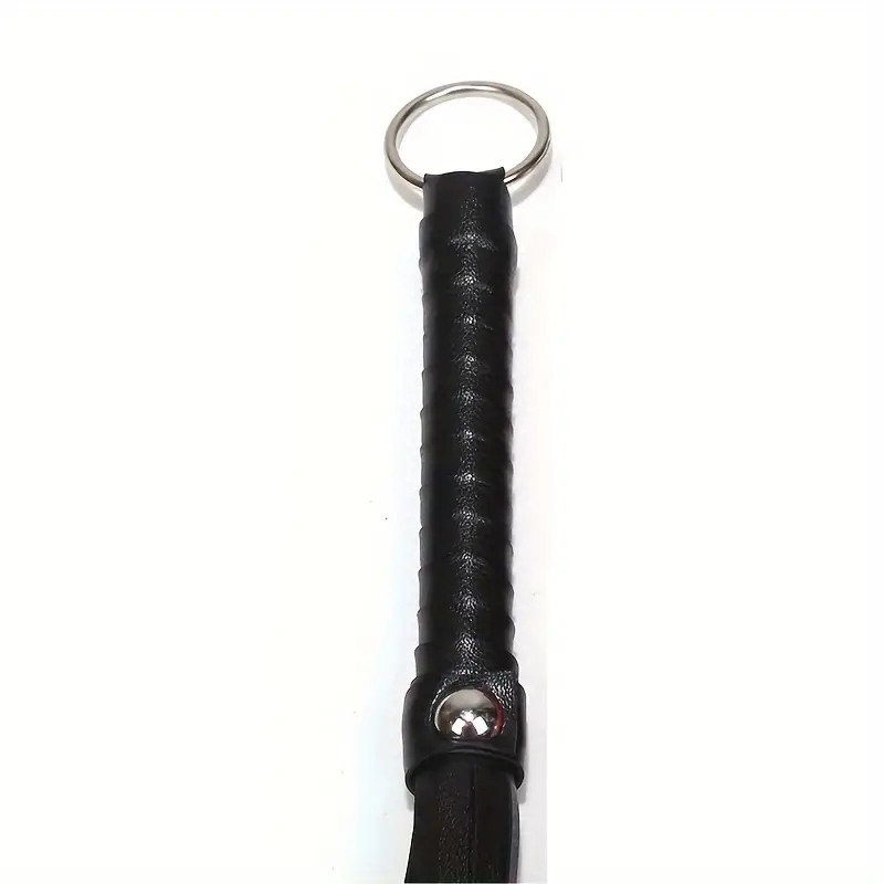 PU Leather Flogger with Hoop Love Market Black