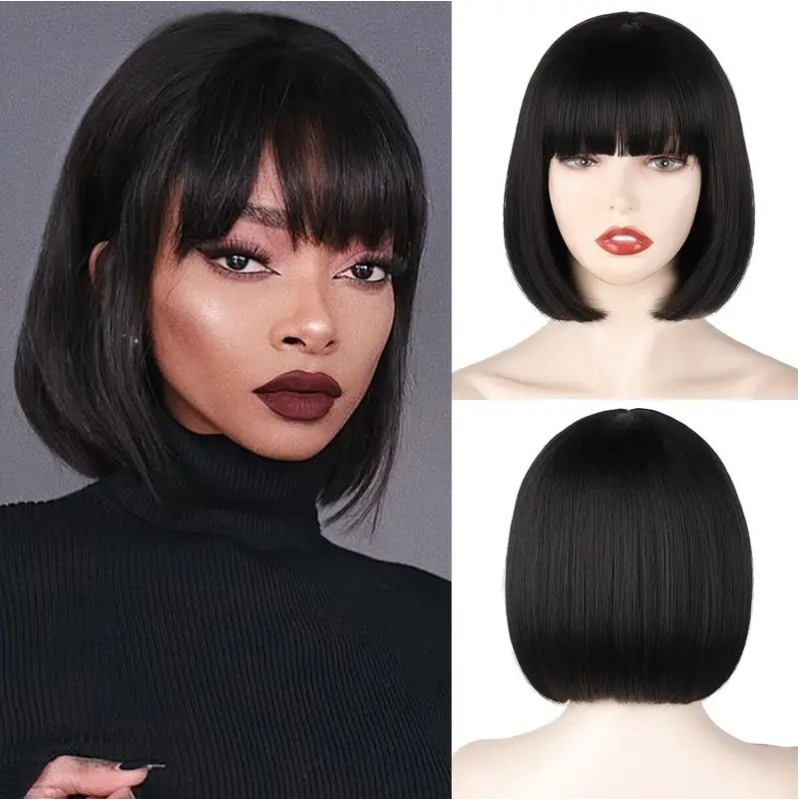 Straight Bob with Bangs Wig Black