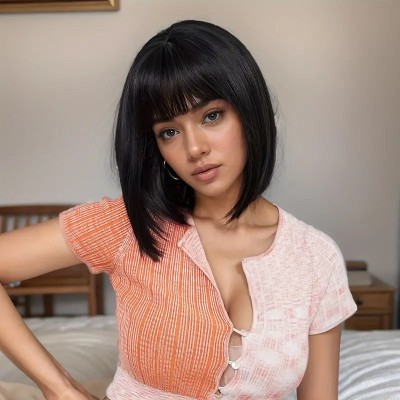 Straight Long Bob with Bangs Wig Black Straight Long Bob with Bangs Wig Black