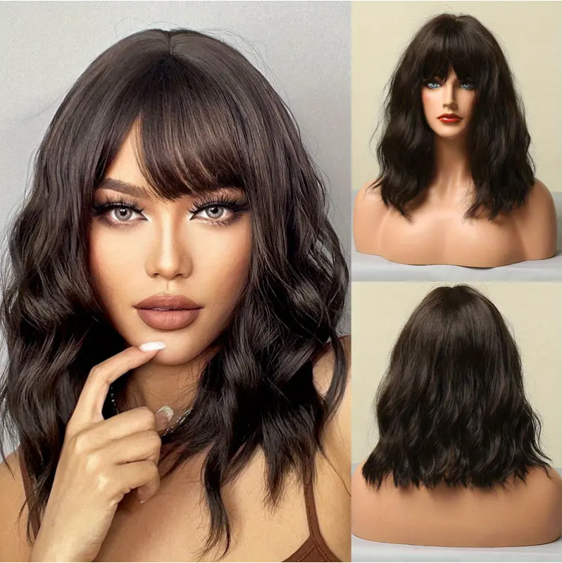 Long Bob with Bangs Wig Black