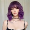 Long Bob with Bangs Wig Purple