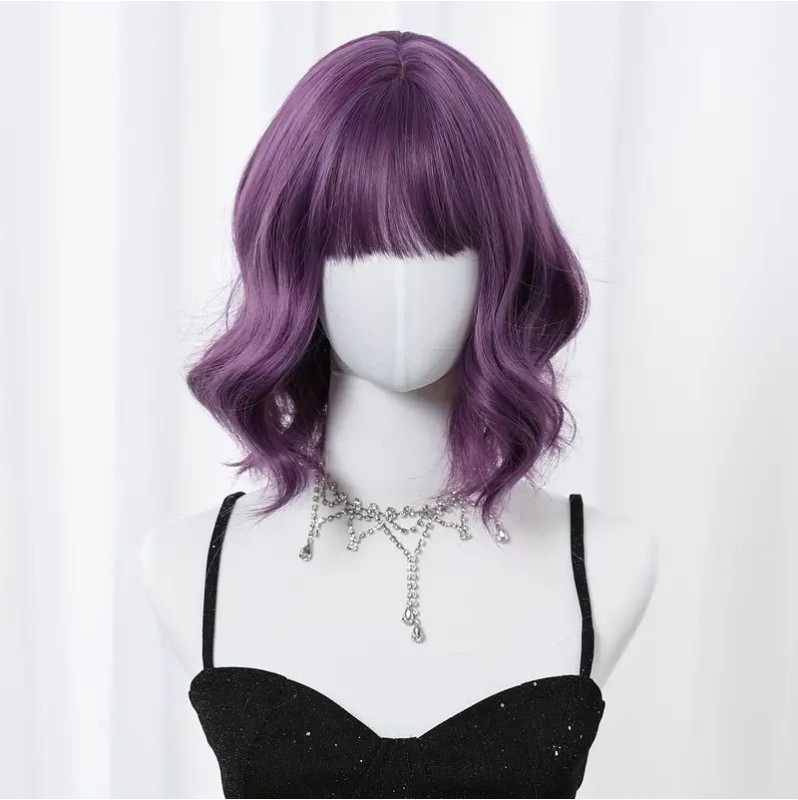 Long Bob with Bangs Wig Purple