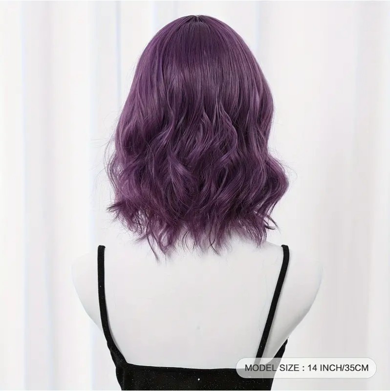 Long Bob with Bangs Wig Purple