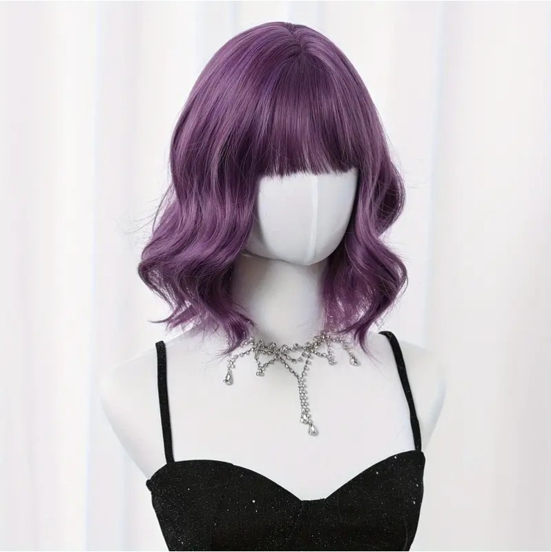 Long Bob with Bangs Wig Purple