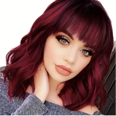 Long Bob with Bangs Wig Bordeaux Long Bob with Bangs Wig Bordeaux