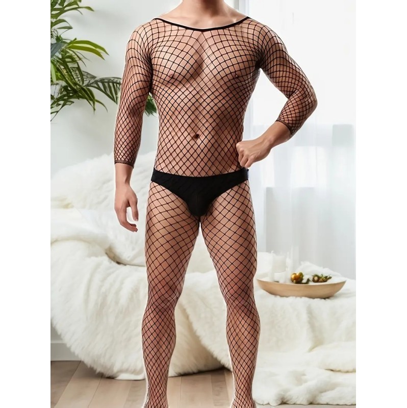 Long Sleeve Fishnet Bodystocking Black