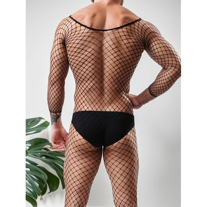 Long Sleeve Fishnet Bodystocking Black