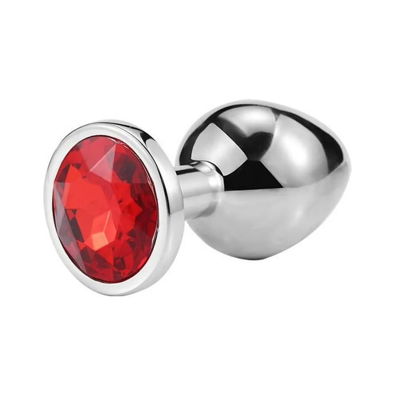 Butt Plug With Jewel Medium Shiny Red