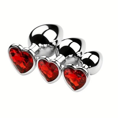 Butt Plug With Heart Jewel Trainer Kit Red Butt Plug With Heart Jewel Trainer Kit Red