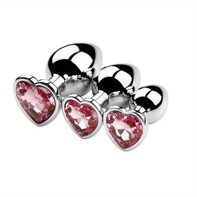 Butt Plug With Heart Jewel Trainer Kit Pink Butt Plug With Heart Jewel Trainer Kit Pink