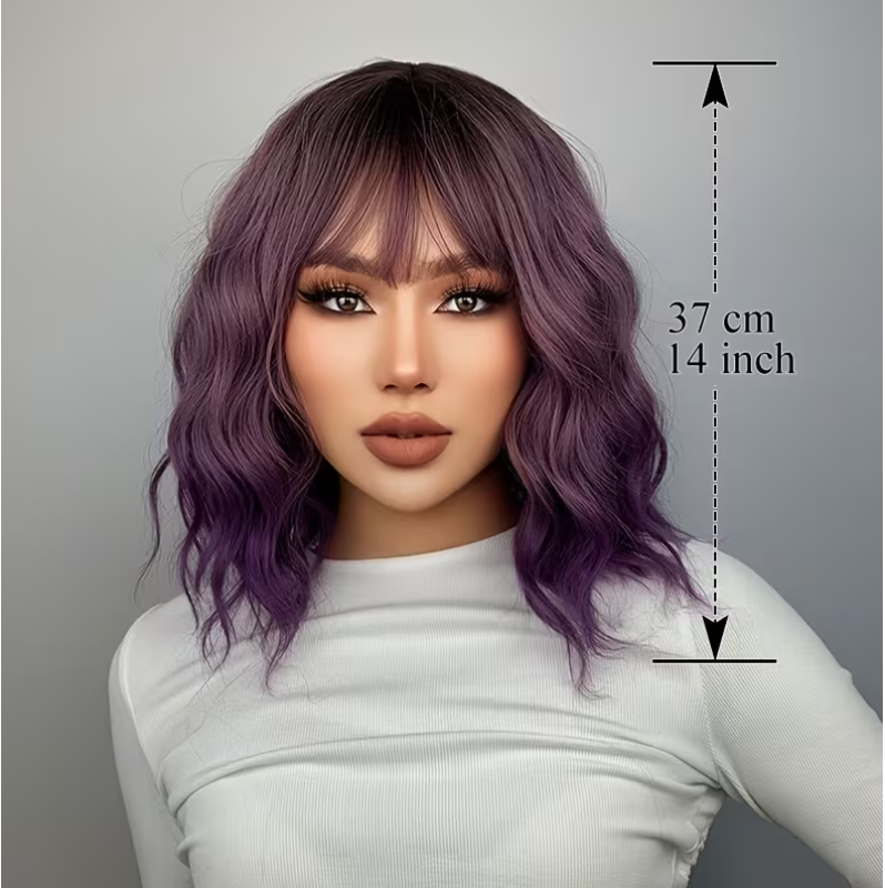 Long Bob with Bangs Wig Purple