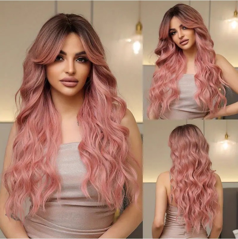 Long Wavy Wig Butterfly Pink