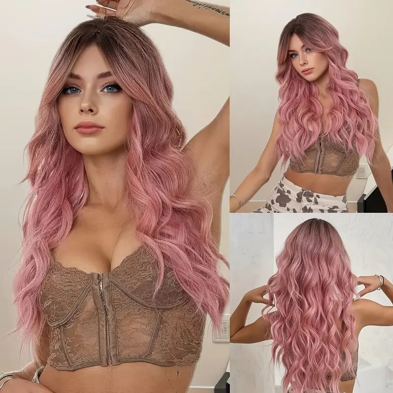 Long Wavy Wig Butterfly Pink