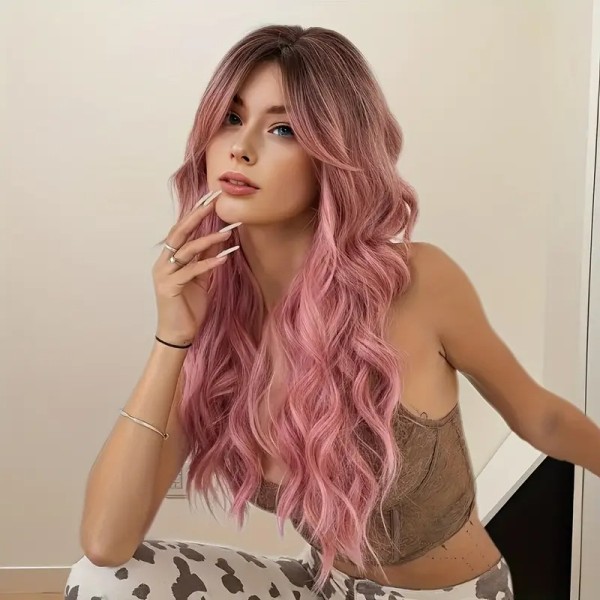 Long Wavy Wig Butterfly Pink