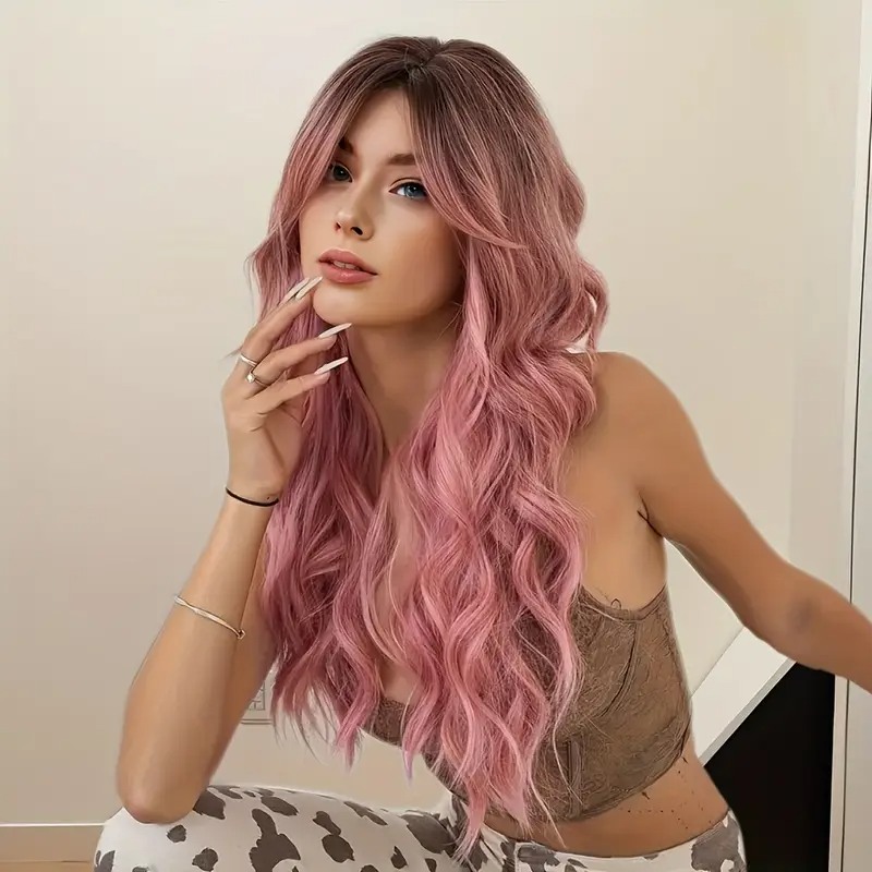 Long Wavy Wig Butterfly Pink