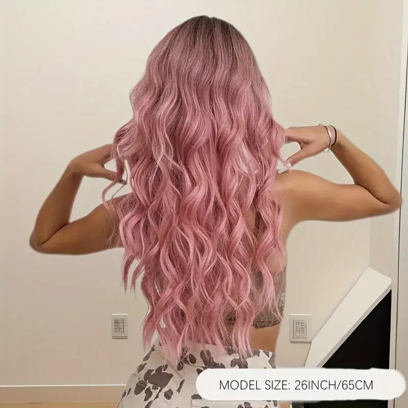 Long Wavy Wig Butterfly Pink