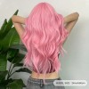 Long Wavy Wig with Bangs Pink