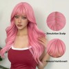 Long Wavy Wig with Bangs Pink