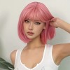 Straight Pink Bob with Bangs Wig 