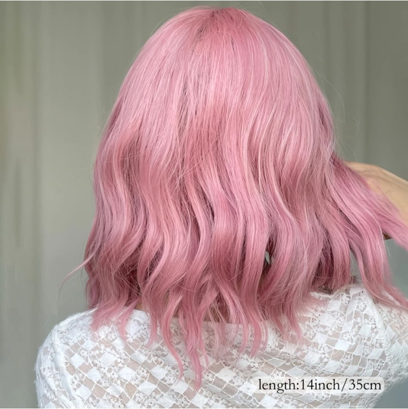 Long Bob with Bangs Wig Pink
