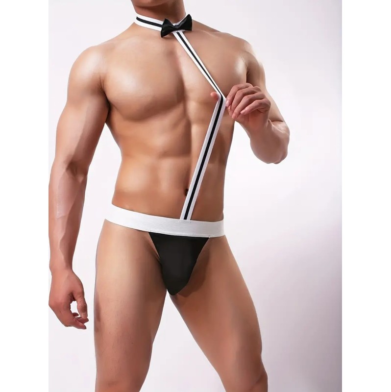 Sexy Waiter Bodysuit Costume Black