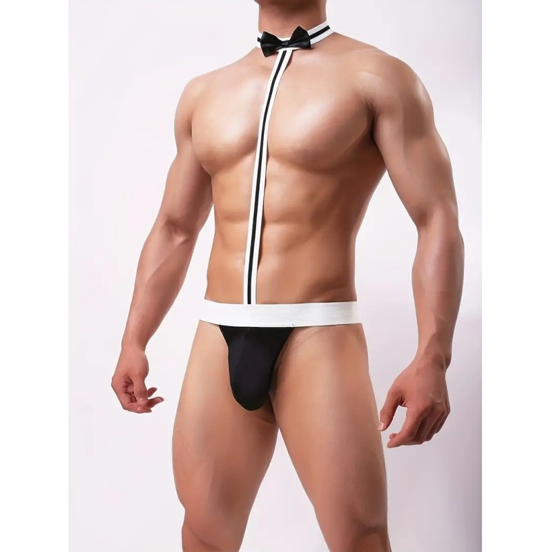 Sexy Waiter Bodysuit Costume Black