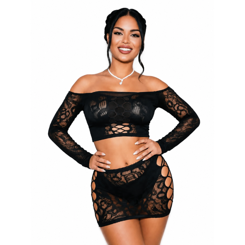 Love Market Σετ Top & Mini Φούστα Love Market Μαύρη Σετ Εσωρούχων