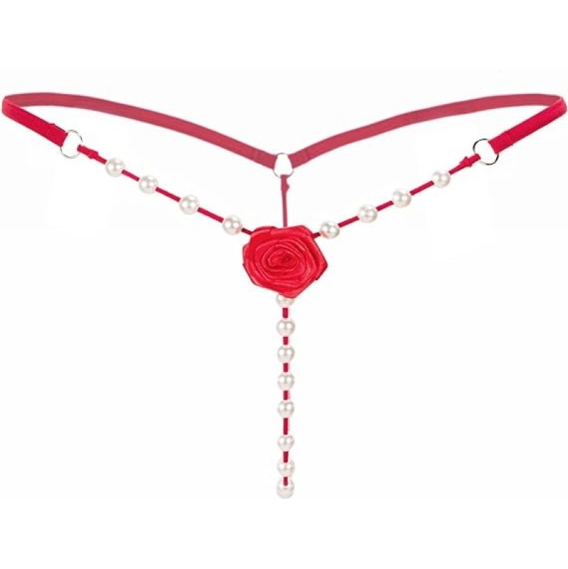 String with Pearl Chain Rose Red