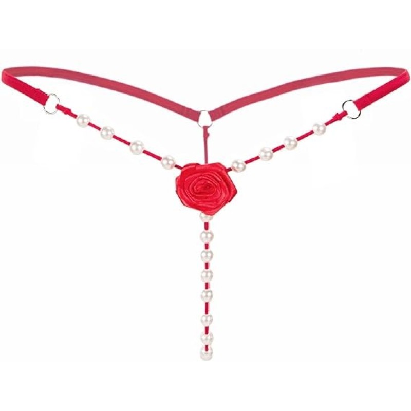 String with Pearl Chain Rose Red